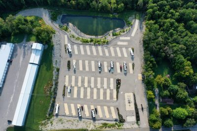 Overhead view of the wide concrete RV pads and paved drives at Lakeside Oasis RV Park on Lake Cumberland