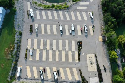 Top-down aerial of the full hookup RV sites at Lakeside Oasis RV Park in Albany, Kentucky